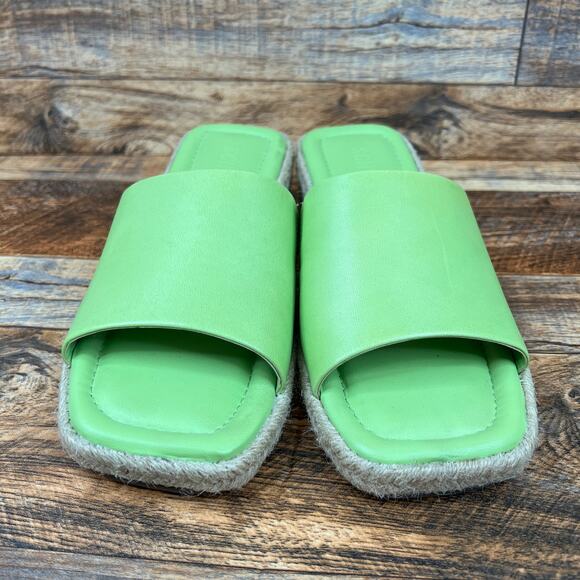 Schutz Corah Green Leather Espadrille Slide Sandals Women's 6.5 Block Heel - Picture 4 of 10